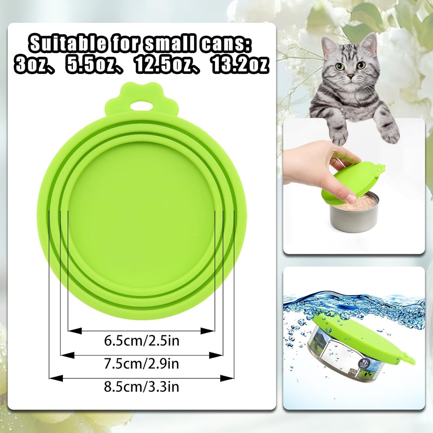 PINE & LINEN 4 Pcs 2.5inch Durable Pet Can Lids, Silicone Small Pet Can Covers Waterproof Cat Food Cans Lids for 3 oz Cat Food Cans（Yellow+Red+Pink+Blue）