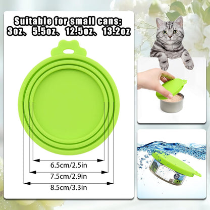 PINE & LINEN 4 Pcs 2.5inch Durable Pet Can Lids, Silicone Small Pet Can Covers Waterproof Cat Food Cans Lids for 3 oz Cat Food Cans（Yellow+Red+Pink+Blue）