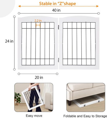 LZRS 2-Panel Freestanding Foldable Wood Dog Gate – Solid Wood & Steel Wire, Chew-Resistant Pet Barrier for Indoor Use, Ideal for Small to Medium Dogs, White