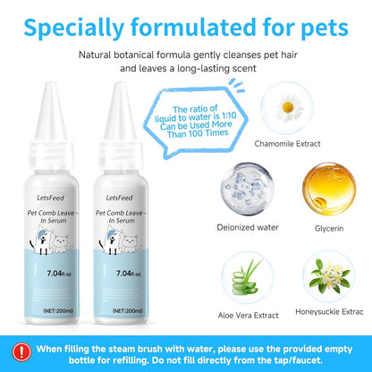 Pet Steam Brush for Dog & Cat - 3-in-1 Steam Grooming Brush for Shedding & Hair Removal - Self Cleaning Spray Comb with Mist for Long Haired Pets - Includes 1*Waterless Shampoo, Blue.