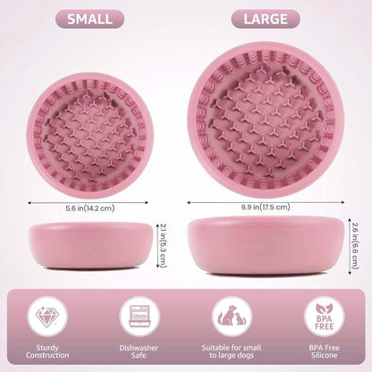Dog Lick Bowl, ZOURYNUA Non-Slip Slow Feeder Dog Bowls, Enrichment Licking Mat for Distraction, Anxiety Relief Treat Dispenser Freezer, BPA Free Silicone & Dishwasher Safe (Pink, Small)