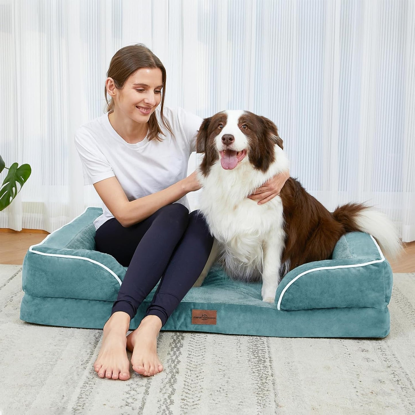 Comfort Expression Orthopedic Dog Bed for Extra Large Dogs 42x30 Inch, Waterproof Egg Crate Foam XL Pet Bed with Removable Bolsters, Dog Couch with Washable Cover & Non-Slip Bottom, Grey - Colors B
