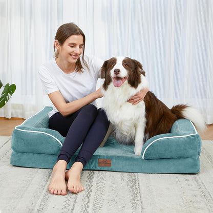 Comfort Expression Orthopedic Dog Bed for Extra Large Dogs 42x30 Inch, Waterproof Egg Crate Foam XL Pet Bed with Removable Bolsters, Dog Couch with Washable Cover & Non-Slip Bottom, Grey - Colors B
