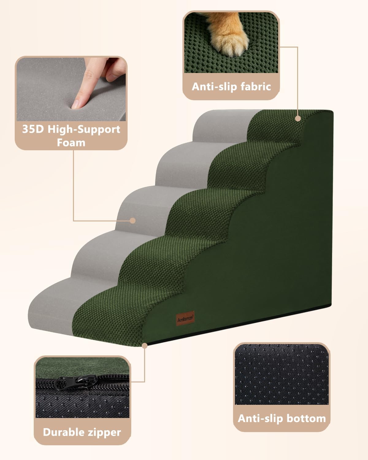 Aodisman Dog Stairs for Small Dogs,3 Step Dog Ramp for Couch and Bed,Pet Stairs with Non-Slip Bottom for Old Cats,Indoor Pet Steps,Comfort,Durable,15.4" H