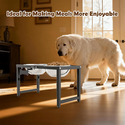 SHAINFUN Metal Elevated Dog Bowls Stand for Large Dogs with Mat & Three 58oz Food Water Bowls, Adjustable Height Raised Dog Bowl Stand