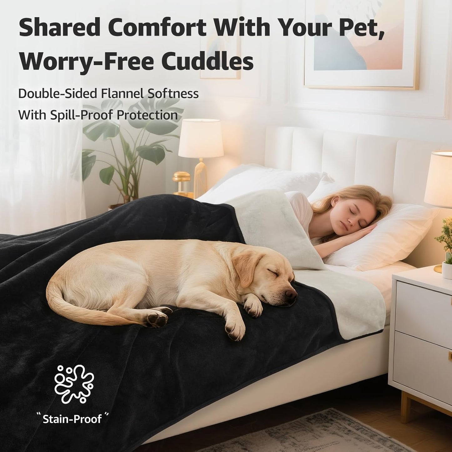 LOOBANI Waterproof Blanket for Bed: Reversible Soft Flannel Twin Bed Blanket 60" x 80", Leakproof Throw Spill-Proof Dog Pet Blanket for Couch Cover, Movie Time, Camping, Travel, Grey