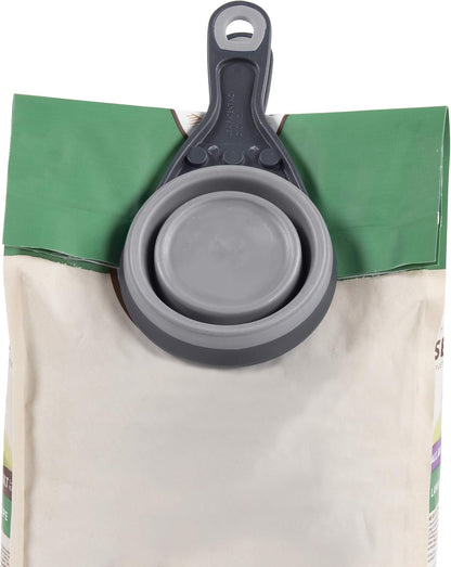 Dexas Pets Collapsible KlipScoop Collapsible Dry Dog Food Scoop and Dog Food Bag Clip, 1 Cup Capacity, Pro Blue