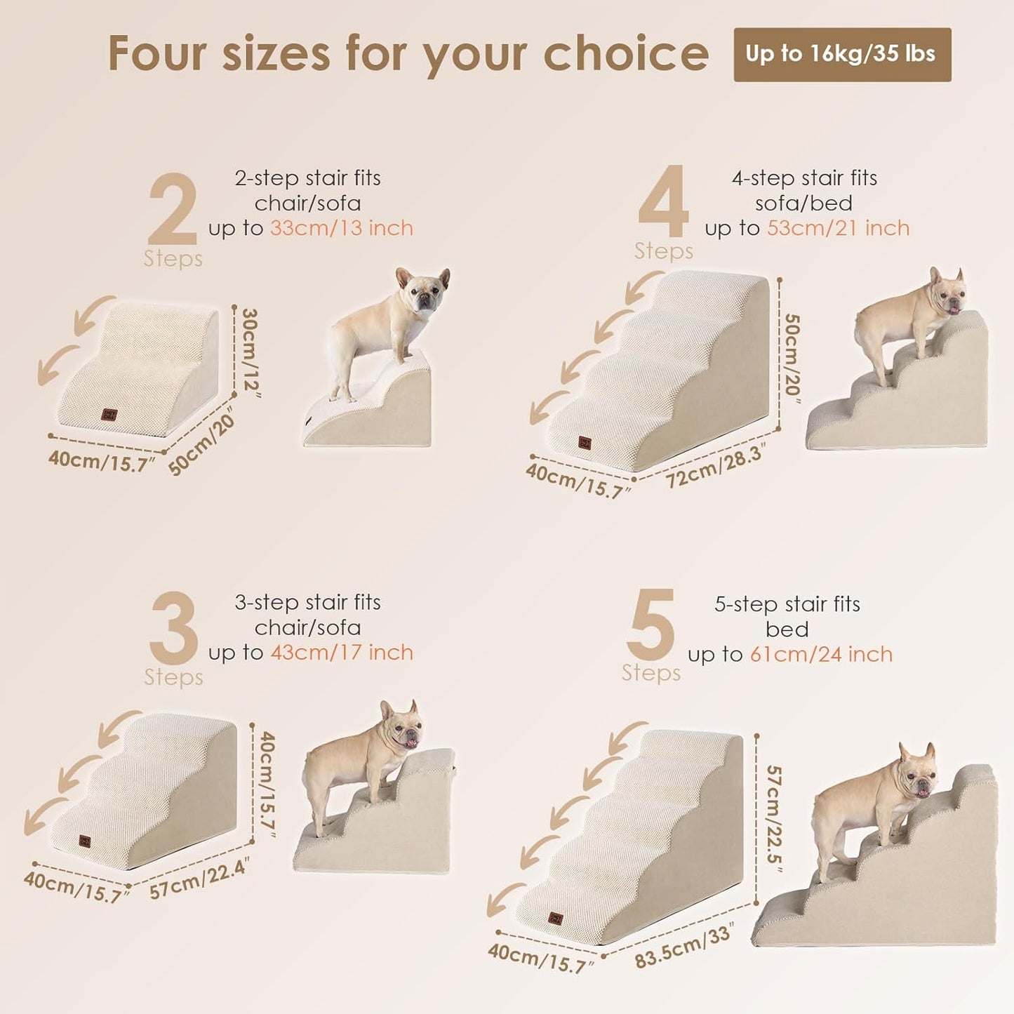 EHEYCIGA Curved Dog Stairs Ramp for High Beds 19.7" H, 4-Step Dog Steps for Small Dogs and Cats, Pet Stairs for High Bed Climbing, Non-Slip Balanced Pet Step Indoor, Grey