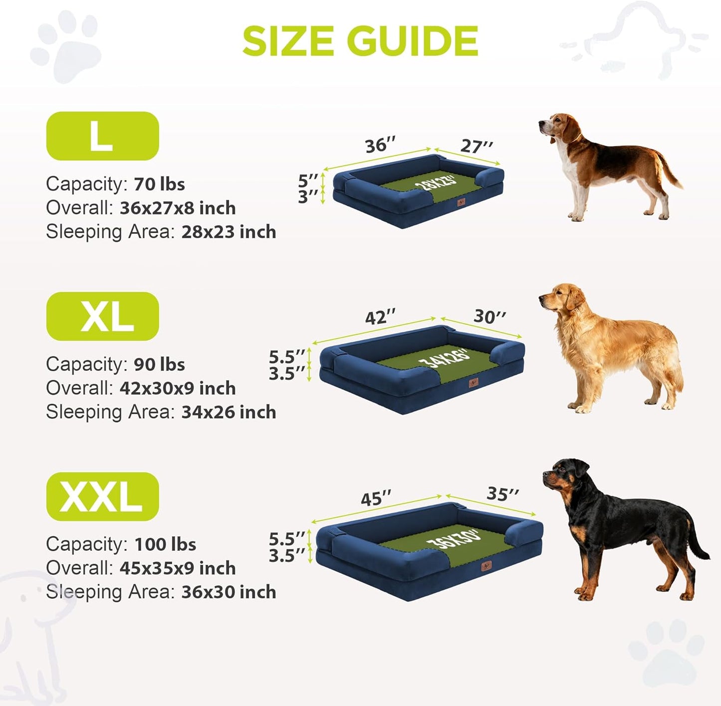 Extra Large Dog Bed, Orthopedic XL Washable Memory Foam Bed for Big Dogs Waterproof Pet Couch Sofa Bolster with Removable Cover, Non-Slip Bottom, Tennis Ball Toy, 42x30