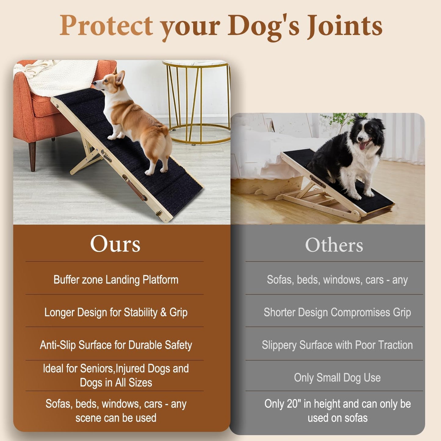 2026 Upgraded Dog Ramp for Couch - Foldable Small Dog Ramp for Bed - 4 Adjustable Height from 12" to 20" - Portable Pet Stairs with Non-Slip Pad - Pet Ramps Use for Low Bed Couch Steps Up to 60LBS