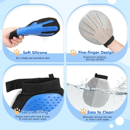 Pawaboo 2-in-1 Pet Hair Removal Glove – Reusable Electrostatic & Silicone Grooming Mitt for Dogs, Cats, Carpet, Couch, Car Seats & Clothing, Dual-Side Gentle Deshedding Tool, Easy to Clean