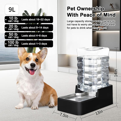 RIZZARI 10L Stainless Steel Dog Water Dispenser – Large Capacity Gravity Auto-Refill Waterer with Anti-Tip Design for Large Dogs, Ideal for Living Rooms, Offices & Indoor Pet Spaces