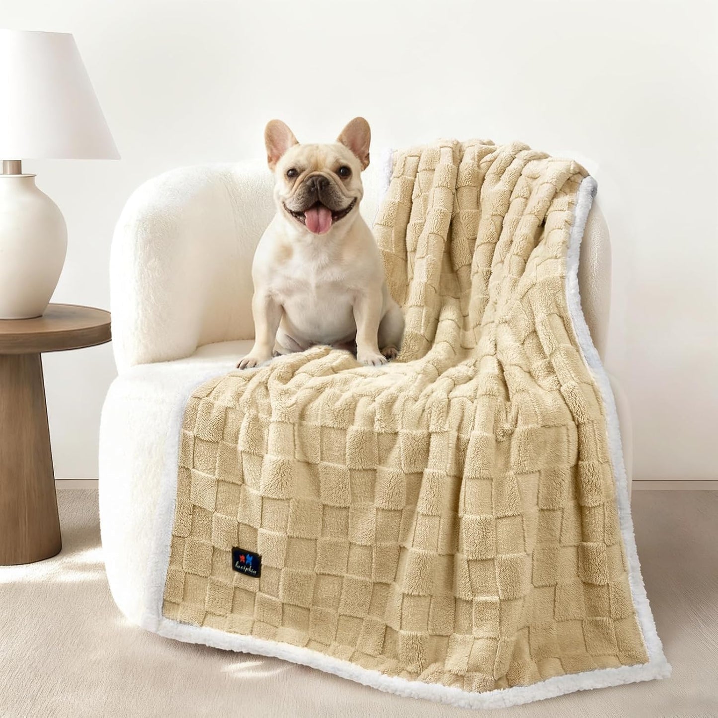 Luciphia Waterproof Dog Blanket, Leakproof Small Pet Blanket for Couch Sofa Bed Furniture Cover Protector, Washable Soft Sherpa Fleece with 3D Jacquard, Cozy Calming Reversible, Gray White, 40"x28"
