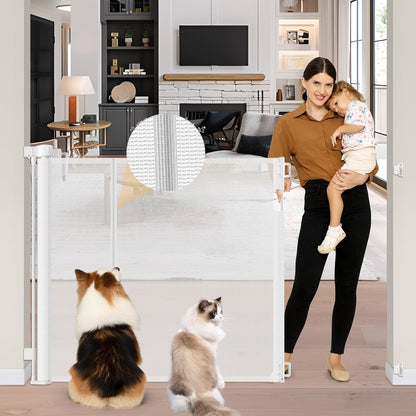 Reinforced 42" Tall Retractable Dog Gate, 155" Extra Long Retractable Baby Gate with Support Rods - Prevent Crawling Under, Indoor/Outdoor Retractable Gate Extra Tall Baby Gate Retractable Fence/Black