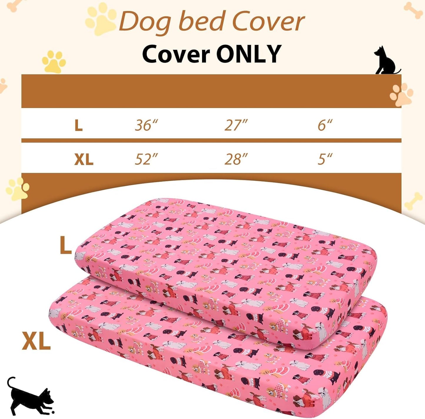Dog Bed Covers Replacement Washable, Elastic Edged Pet Bed Protector with Cute Dog Pattern Design for Small & Medium Pet Beds, Cover Only (Blue, 36x27x6 Inch)