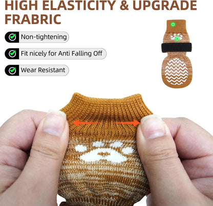 PUPTECK Anti Slip Dog Socks with Double Grippers for Hardwood Floors, Shoes for Hot/Cold Pavement, Boots & Paws Protectors to Prevent Licking, Traction Booties for Senior Small Large Dogs