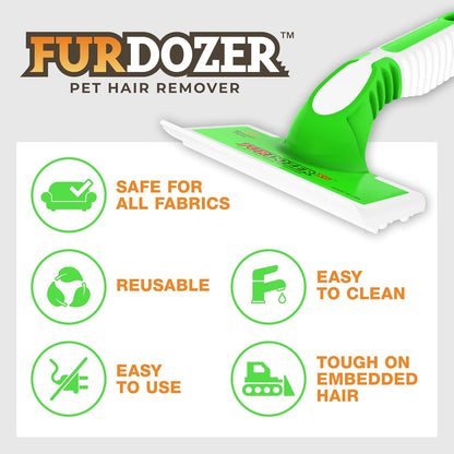 FurDozer Pet Hair Remover & Auto Detailing Tools - Cat & Dog Hair Remover for Carpets, Car Interiors, Couches, Bedding, & Pet Furniture (Gray, X3 PRO - 5" Long)