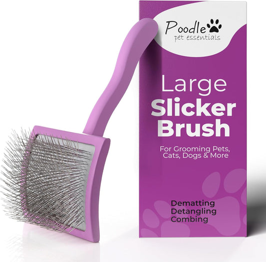 Slicker Brush for Dogs - Detangling Dog Brushes for Grooming with Soft Bristles & long Pins - Professional Cat Deshedding Tool to Removes Tangles & Dirt (large)