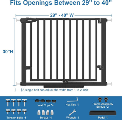 Malier Large Walk-Thru Door Baby Gate, 29-40" No Drill Pressure Mounted Dog Gate with Auto Close, Safety Gate Pet Gate for Stairs, Doorways, Child and Dogs Indoor (Black, 29''- 40''W × 30''H)