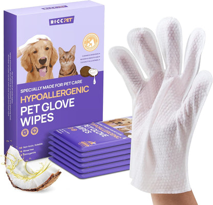 HICC PET Cleaning Deodorizing Glove Wipes for Dogs & Cats, Vet Recommended Hypoallergenic Hydrating & Nourish Fur Pet Grooming Glove Wipes, Pet Bathing Wipes for Horse Coat Care,20pcs Coconut Scent