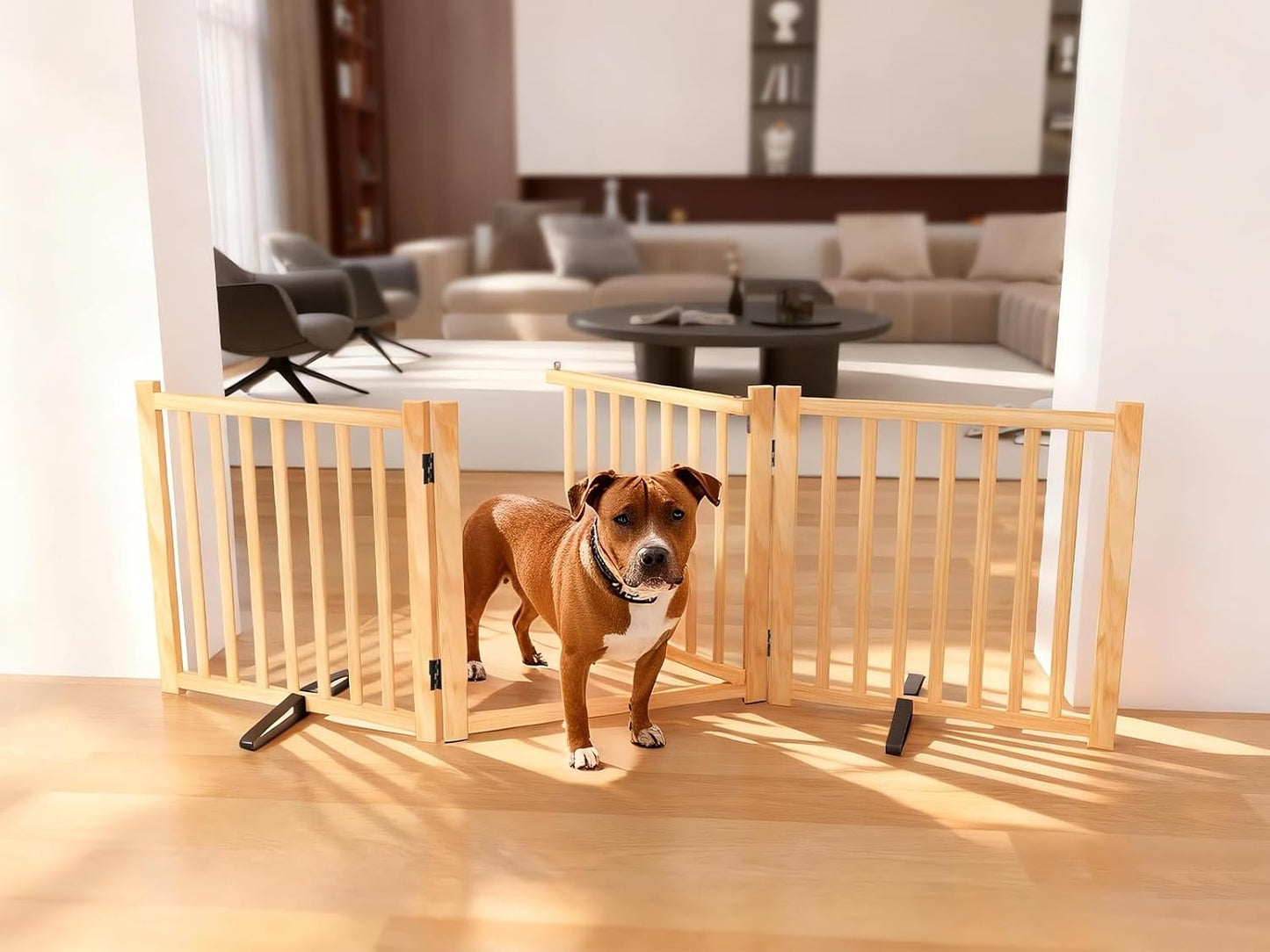 YOCAN Non-Painted Wood FreeStanding Pet Gate for Dogs,Wooden Dog Gates for Doorways, Stairs,The House, Dog Fences Indoor Puppy Gate-2 Panel H:23”