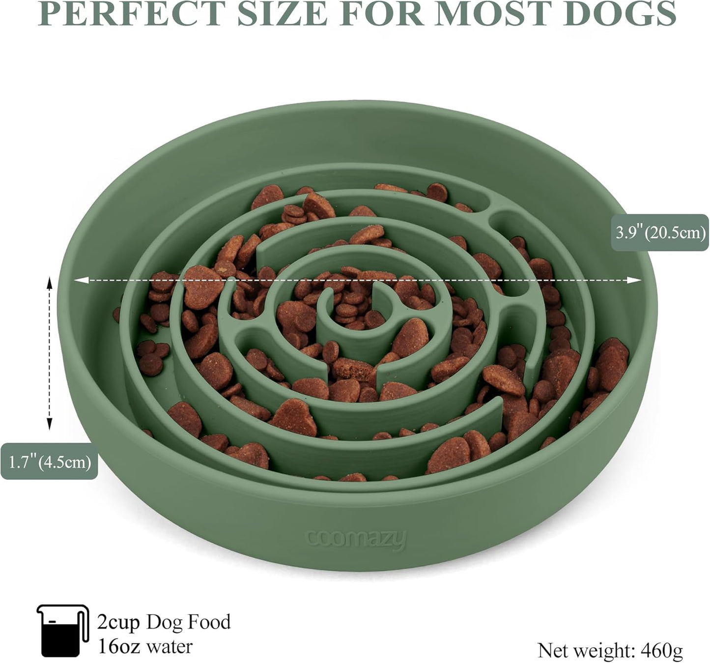 Coomazy Extra Large Slow Feeder Bowl, Silicone Dog Bowl with Suction Cups, Slow Feeder & Non-Slip Design, Boredom and Anxiety Reducer, Suitable for Large Dogs, Avocado Green, 5 Cup