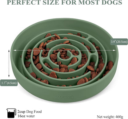 Coomazy Extra Large Slow Feeder Bowl, Silicone Dog Bowl with Suction Cups, Slow Feeder & Non-Slip Design, Boredom and Anxiety Reducer, Suitable for Large Dogs, Avocado Green, 5 Cup