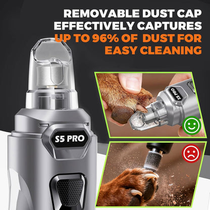 Whisper Quiet Dog Nail Grinder with 4 LED Lights, Safe & Stress-Free for Sensitive Dogs Cats of All Breeds & Sizes, 3 Grinding Bits, 3-Speed, Pet Nail Trimmers, Rechargeable Painless Grooming Kit