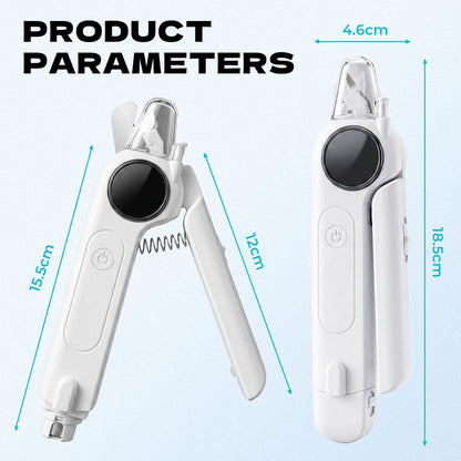 2-in-1 Pet Nail Clipper with LED Light and Digital Display – Upgraded Cat and Dog Nail Grinder with Safety Guard, USB Charging, Splash-Proof, Low-Noise, Pain-Free Nail Trimmer (White)