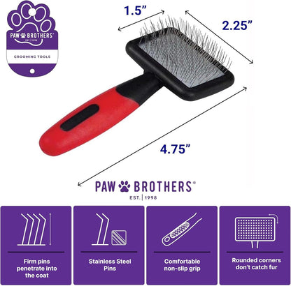 Paw Brothers Professional Grade Extra Long Slicker Brush - Ergonomic Handle, Removes Loose Undercoat and Tangles for Dogs