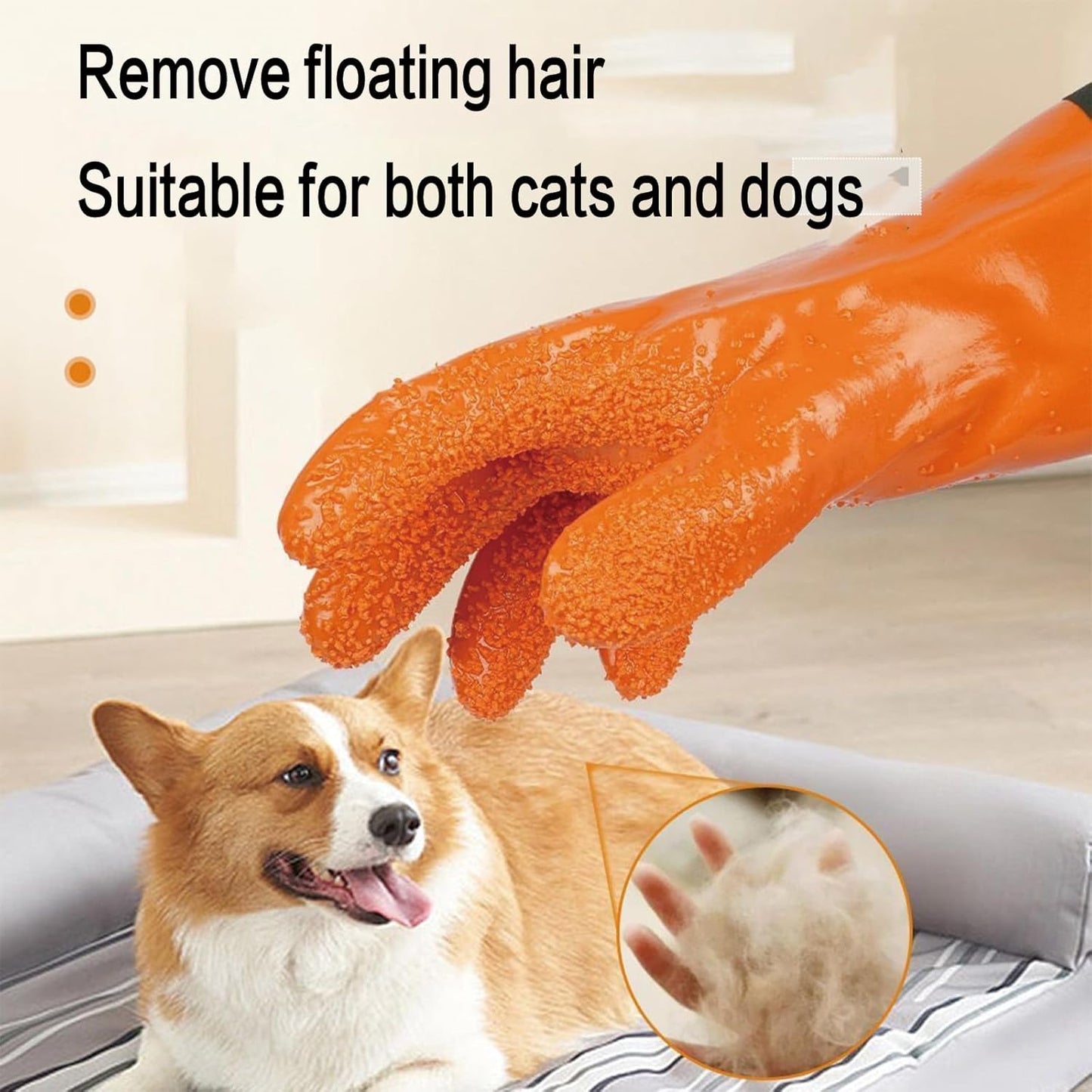 YOFANG 14" Long Pet Grooming Gloves for Washing & Hair Removal,Waterproof Rubber Cat Bite-Proof Brush Gloves,Dog Bath Glove with Soft 3500+ Particles Massage,Orange