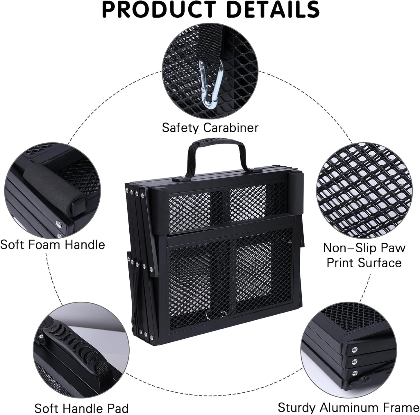 DGSL Dog Ramp for Car, 4-Step Folding Dog Stairs, Aluminum, Black, Supports Up to 250 Lbs