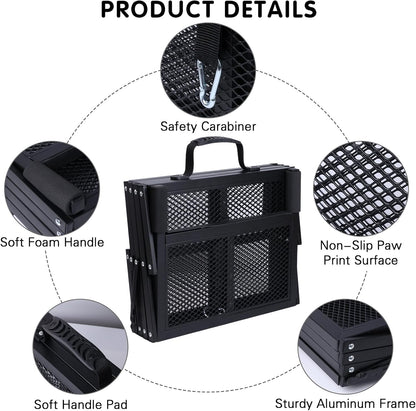 DGSL Dog Ramp for Car, 4-Step Folding Dog Stairs, Aluminum, Black, Supports Up to 250 Lbs