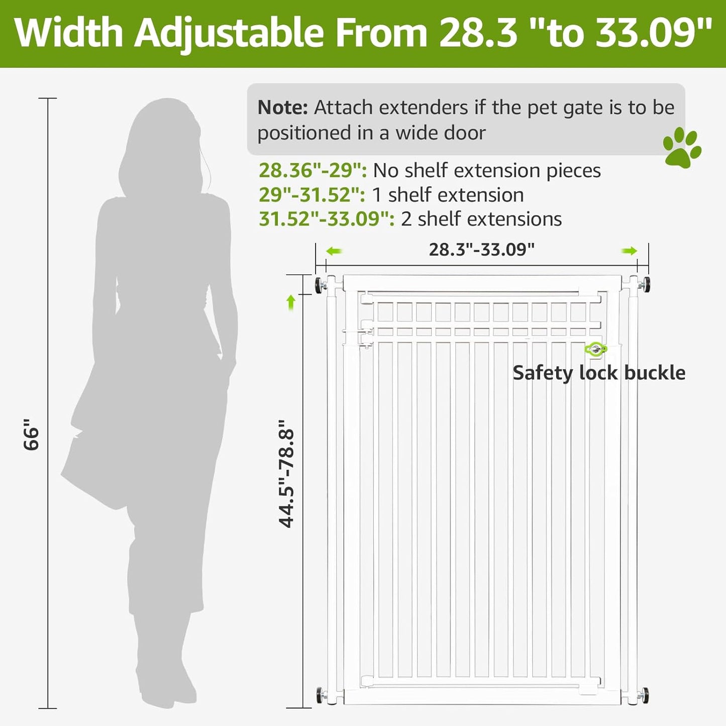 78.8" Extra Tall Cat Gate, 28.3-33" Wide Safety Metal Cat Door, Pressure Mounted Easy Walk Through Pet Gate with Door for Stairs, Doorways, Black