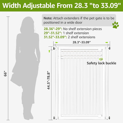 78.8" Extra Tall Cat Gate, 28.3-33" Wide Safety Metal Cat Door, Pressure Mounted Easy Walk Through Pet Gate with Door for Stairs, Doorways, Black