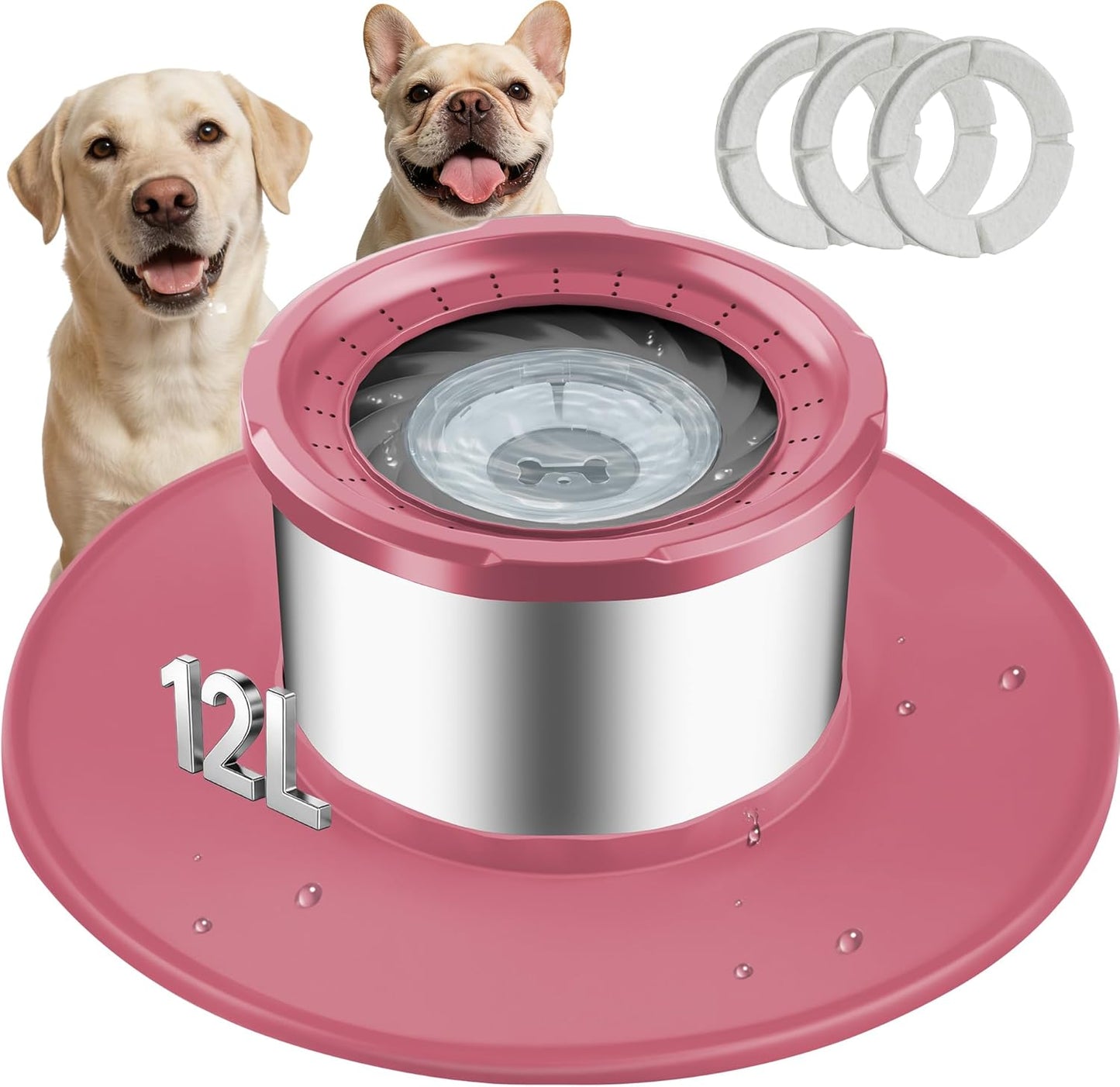 Decflow 12L No Spill Dog Water Bowl for Large Dogs, Stainless Steel Spill Proof Bowls with Suction Cup Anti-Skid Mat, Slow Drinking Feeder for Messy Drinkers, Heavy Duty Pet Bowls for Indoor/Outdoor