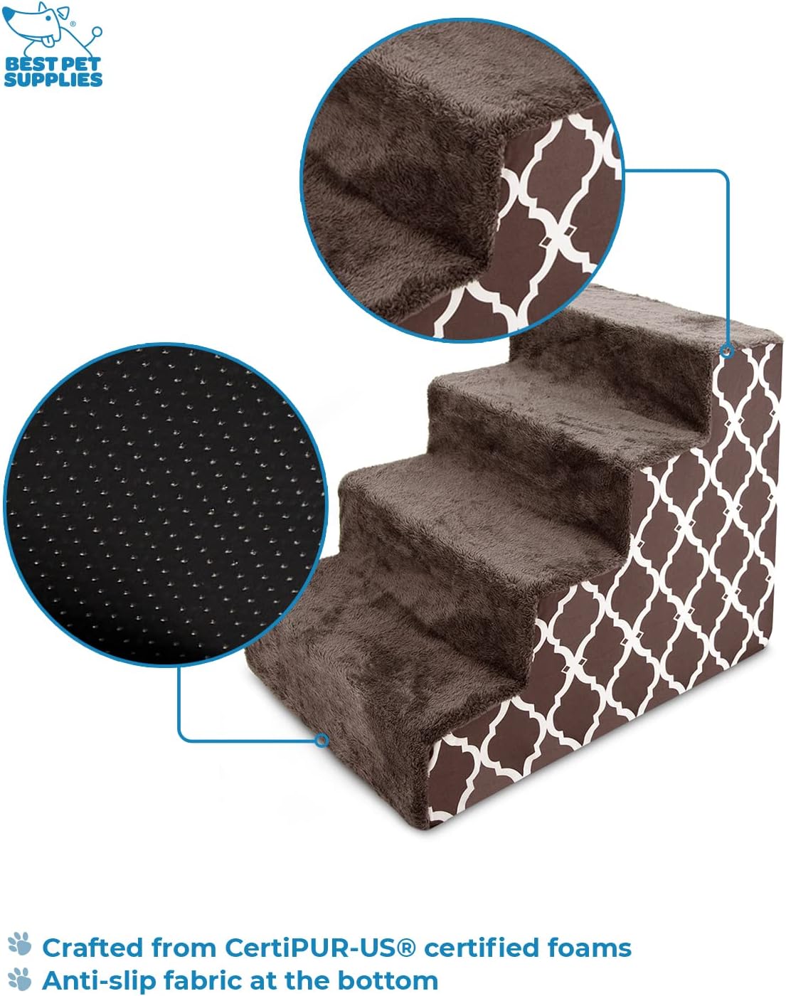 Best Pet Supplies Dog Stairs & Steps - Foam Steps for Small Dogs & Cats, Non-Slip Indoor Balanced Pet Step Support, Dog Ramp, No Assembly, Ash Gray Linen, 2-Step (12-inch Height)