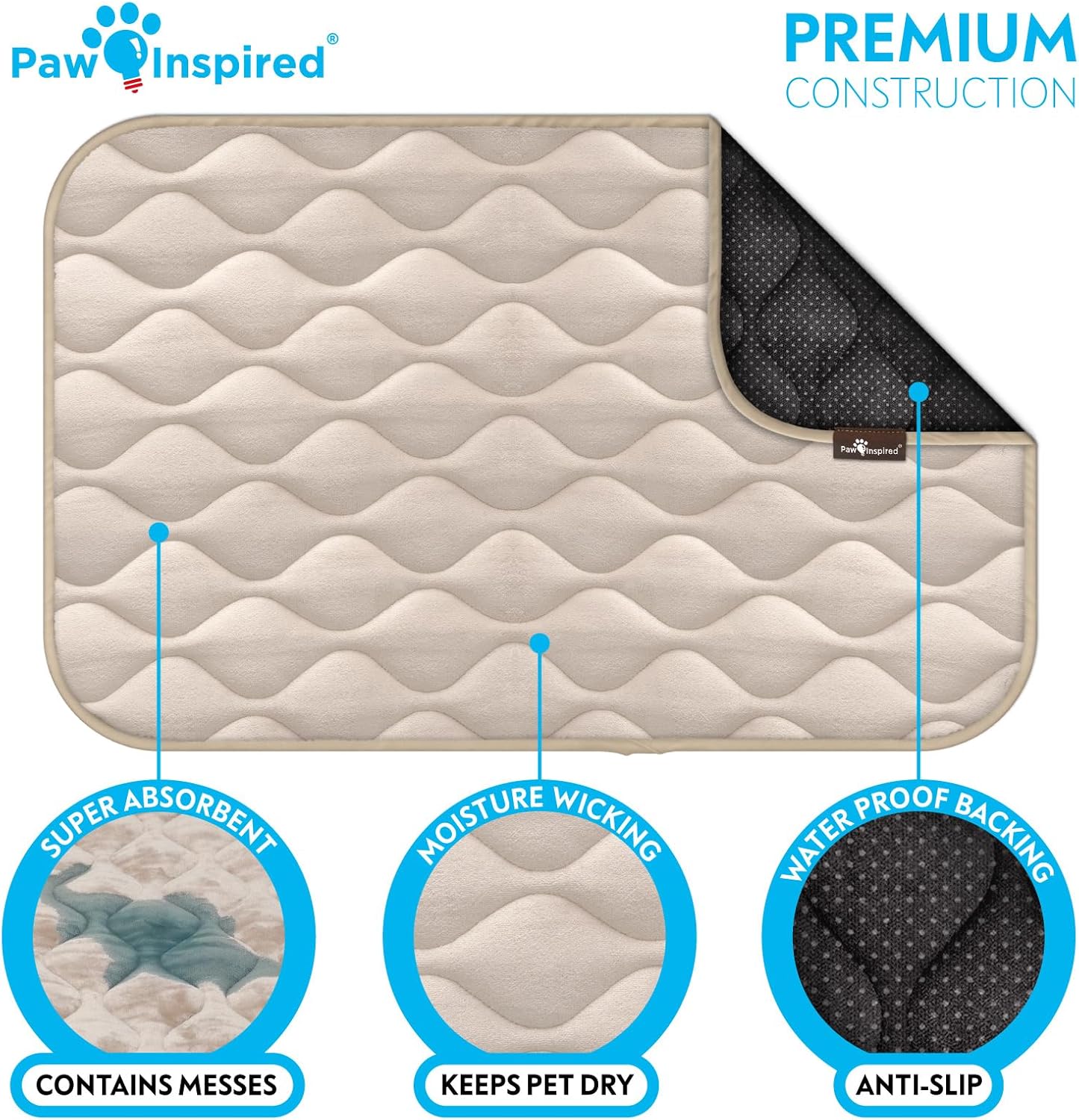 Paw Inspired Washable Padded Crate Mats for Dogs | 29” x 18” Pad, Fits 30-inch Kennels | Leakproof, Waterproof Bottom, Plush Pet Beds (Gray)