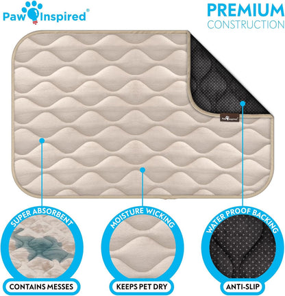 Paw Inspired Washable Padded Crate Mats for Dogs | 29” x 18” Pad, Fits 30-inch Kennels | Leakproof, Waterproof Bottom, Plush Pet Beds (Gray)