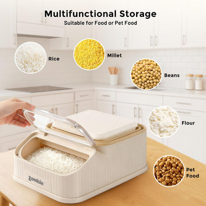 ZOMISIA 30-40lbs Collapsible Dog Food Storage - First-in, First-out Easy Dispense Base for Freshness, Pet Food Storage Containers with Transparent Lid and Scoop