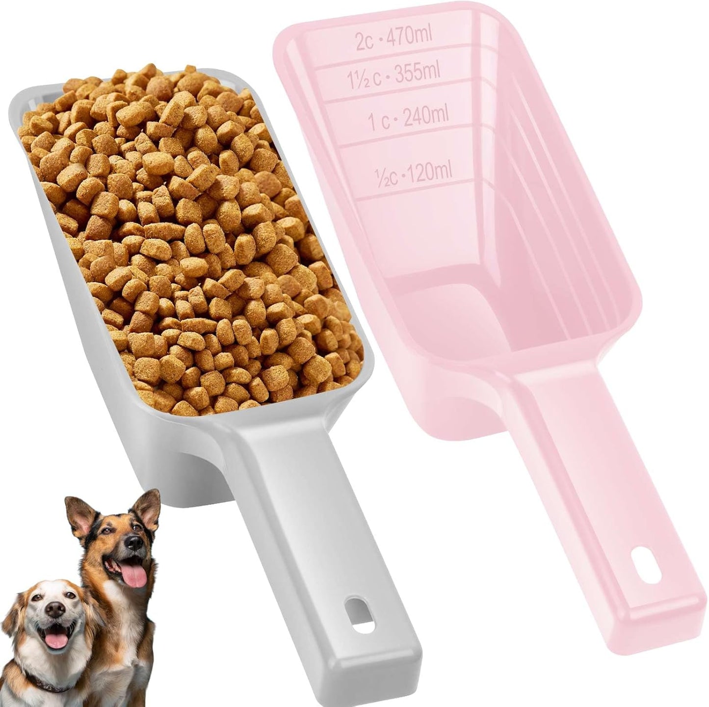 2 Cup Dog Food Scoop(2 Pack), Plastic Pet Food Scoop with Measuring Lines for Accurate Pet Food Portions,Dishwasher Safe (Black)
