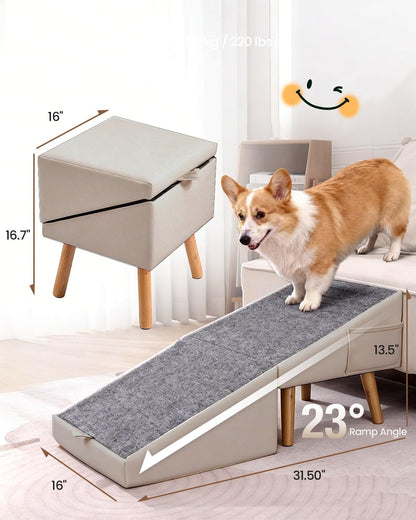 Dog Ramp for Couch & Bed, 2-in-1 Dog Stairs for Small and Medium Dogs & Cats, 16'' Indoor Pet Ramp with 23°Gentle Slope, Non-Slip Felt, Joint Protection for Senior & Injured Pets, Sturdy Ottoman-Style