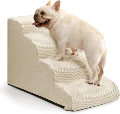 Aodisman Dog Ramp and Stairs for Small Dogs & Cats,3-Step Pet Stairs for Couch Sofa and Chair,Indoor Anti-Slip Dog Stairs for Old Cats and Puppy,Beige