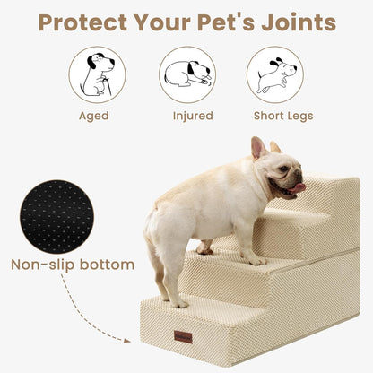 Aodisman Dog Stairs for Small Dogs, 3-Step Non-Slip Pet Stairs for Couch Sofa and Chair, Dog Bed Stairs for Puppy, Older Cat,Grey,13.6" H