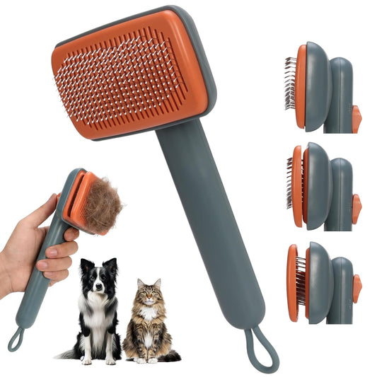 Self Cleaning Slicker Brush,2-Level Adjustable Dog Brush for Thick Undercoat,Golden Retriever,Border Collie,Poodle,Long Haired Summer Shedding(Green)