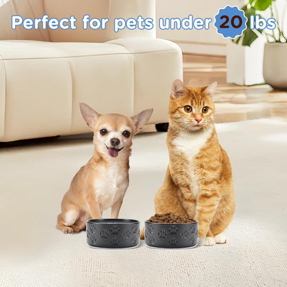 SPUNKYJUNKY Elevated Dog Bowls Ceramic, 6.1'' Dogs and Cat Food Water Bowls Raised with Non-Slip Bamboo Stand for Medium Sized Breed Microwave Dishwasher Safe - 28.7 OZ,Beige