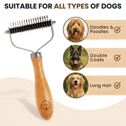 Dog Dematting Brush & Rake, Detangler Brush for Dogs, Comb Tool for Grooming, Best for Doodles, Poodles, Goldendoodles, Cats & Other Pets, Matted Fur Removal On Undercoat [We Love Doodles]