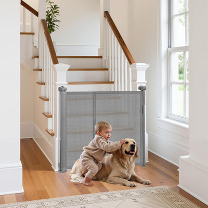 VEVOR Retractable Baby Gate, 34 inch Tall, Extends up to 110 inch Wide, Retractable Gate for Kids or Pets, Mesh Material, Easy to Install for Indoor Stairs, Doorways, Hallways, Playrooms, Gray