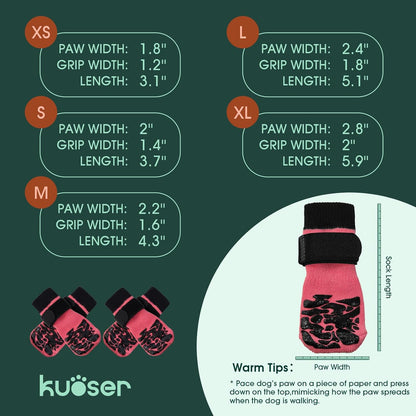 Kuoser Non-Slip Dog Socks, 2 Pairs Socks to Prevent Licking Paws, Paw Protectors for Hot Pavement, Hardwood Floors, Traction Control for Small, Medium, Large Dogs