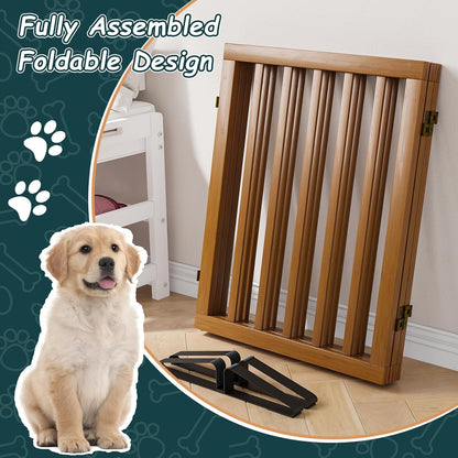 Freestanding Dog Gates Indoor, 3-Panel Pet Gates with 2 Metal Stands and 360° Hinge, 24" H Foldable Dog Gate for Stairs, Doorway, Kitchen, Expands Up to 55" Fully Assembled - Black Walnut